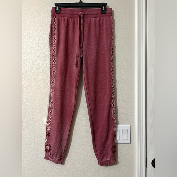 Driftwood Casey Heathered Joggers with Floral and Aztec Embroidery. Soft Fabric - Picture 3 of 12